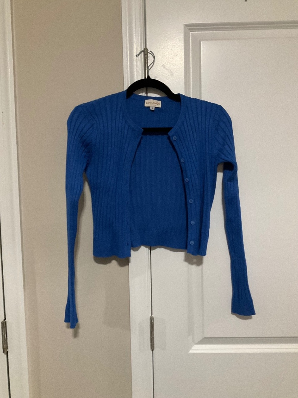 Cinnamon ribbed knit cardigan royal blue s women EUC